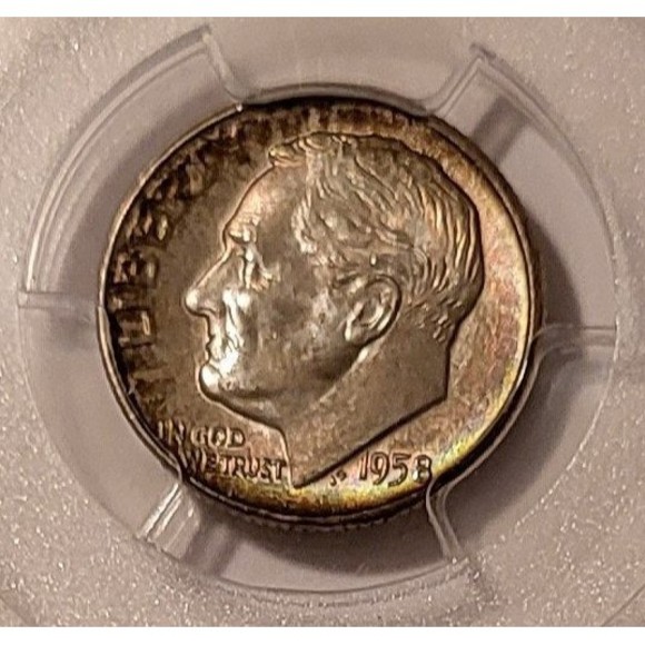 1958 D Roosevelt Dime MS66 FB PCGS Nicely Toned - Picture 3 of 4